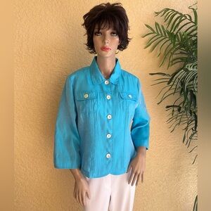 Ruby Rd crop turquoise shimmer jacket